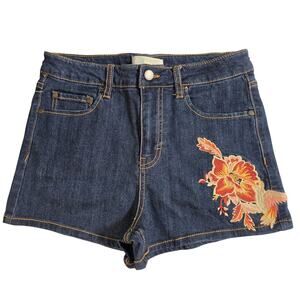 Abound Embroidered Floral Hummingbird Denim Shorts Size 28 Y2K Boho Festival